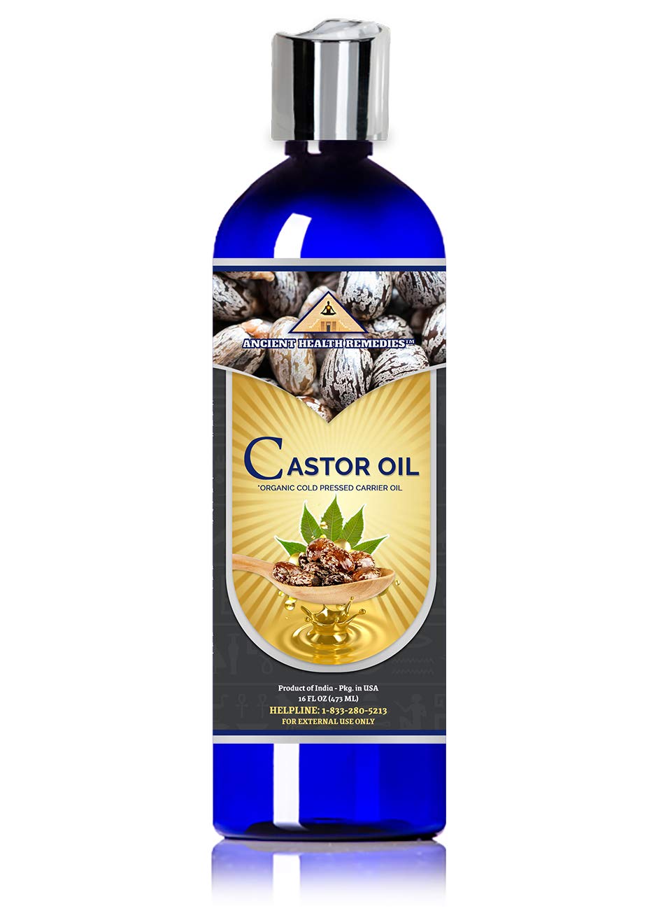 Ancient Health Remedies Organic Castor Oil - Cold Pressed, Unrefined, Pure Carrier Oil for Hair Growth, Skin Moisturizing & Softening (16 oz)